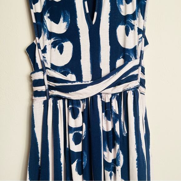 Anthropologie Maeve Sennebec Blue Cream Jersey Flare Dress size M - Picture 9 of 16